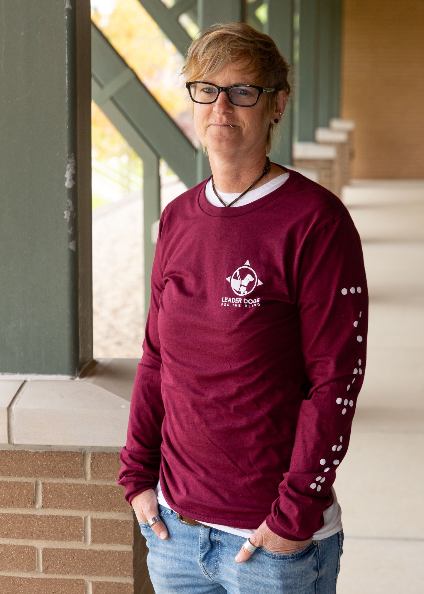 Braille Logo Tee - Long Sleeve, Maroon