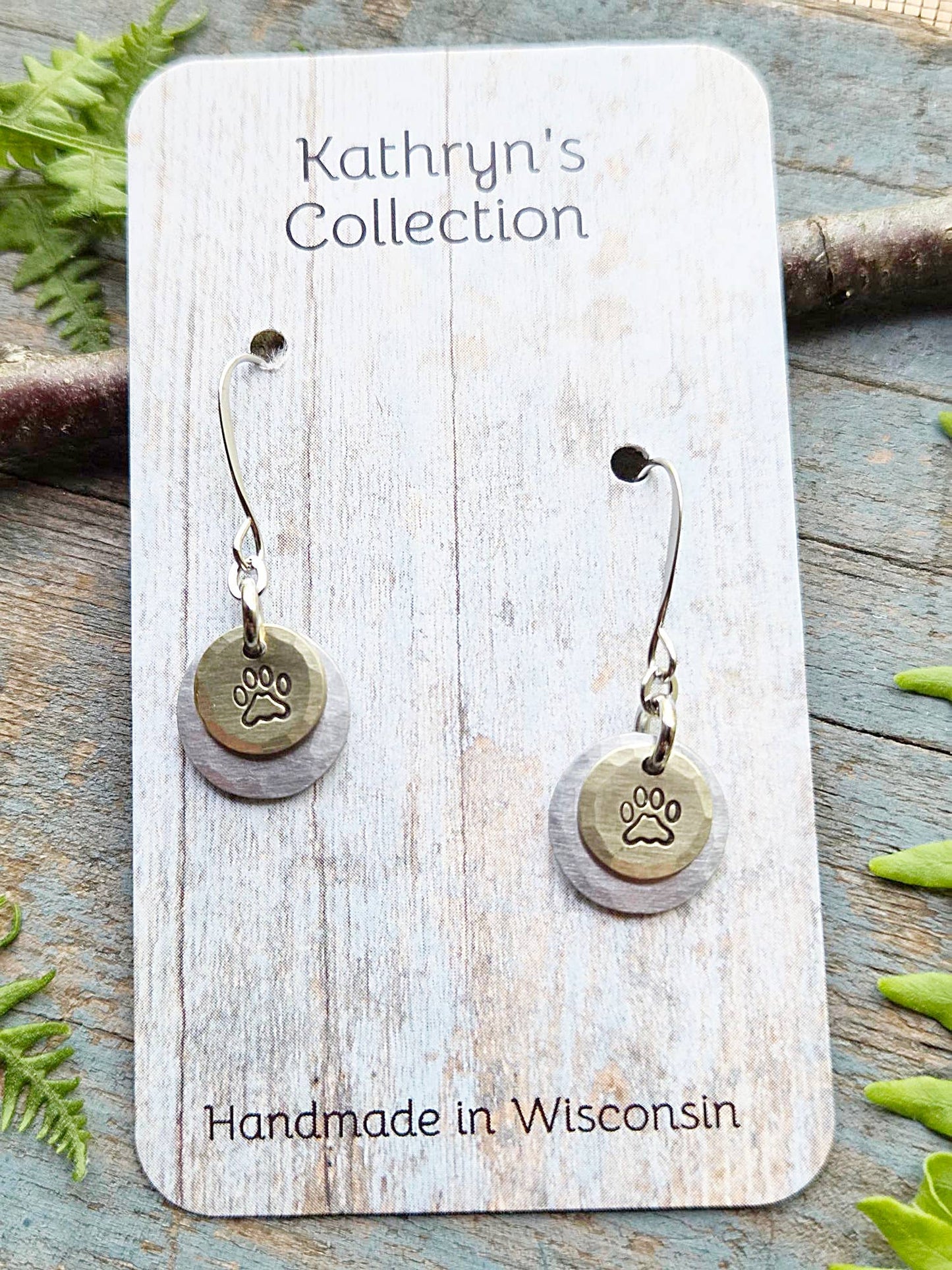 Paw Print Earrings, hand-stamped