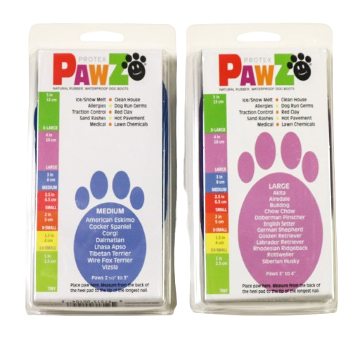 Pawz dog top boots size chart